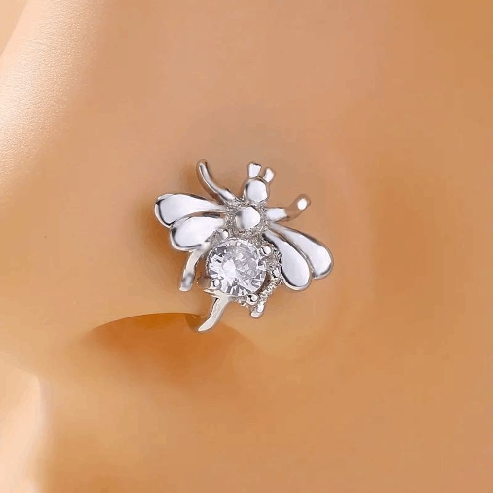 White Gold Diamond Bumble Bee Nose Cuff/Ring